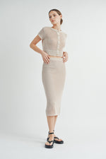 Load image into Gallery viewer, Open-Knit Sweater Cardigan Sweater Skirt Set | ABJT7500ABJB7501