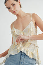 Load image into Gallery viewer, Gold Foil Ruffle Cami Top | ABJT7524 | INSTOCK