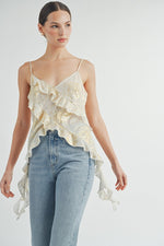 Load image into Gallery viewer, Gold Foil Ruffle Cami Top | ABJT7524 | INSTOCK