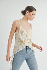 Load image into Gallery viewer, Gold Foil Ruffle Cami Top | ABJT7524 | INSTOCK