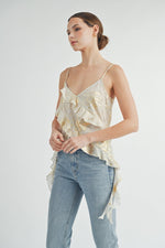 Load image into Gallery viewer, Gold Foil Ruffle Cami Top | ABJT7524 | INSTOCK
