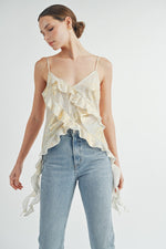 Load image into Gallery viewer, Gold Foil Ruffle Cami Top | ABJT7524 | INSTOCK