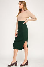 Load image into Gallery viewer, Color Block Ribbed Knit Midi Dress with Side Slit | ABES7513 PINK NAVY