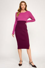 Load image into Gallery viewer, Color Block Ribbed Knit Midi Dress with Side Slit | ABES7513 PINK NAVY