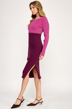 Load image into Gallery viewer, Color Block Ribbed Knit Midi Dress with Side Slit | ABES7513 PINK NAVY