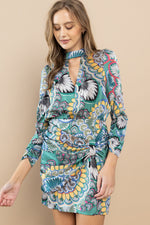 Load image into Gallery viewer, Printed Mock neck Dress / S#ABHD0106