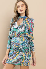 Load image into Gallery viewer, Printed Mock neck Dress / S#ABHD0106