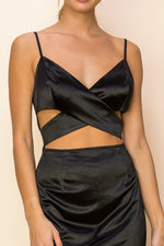 Load image into Gallery viewer, Stretch Satin Cutout Midi Dress / S#ABMD0626