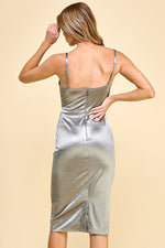 Load image into Gallery viewer, Stretch Satin Cutout Midi Dress / S#ABMD0626