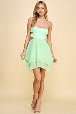Load image into Gallery viewer, Smocking Asymmetrical Mini Dress . S#ABND0611