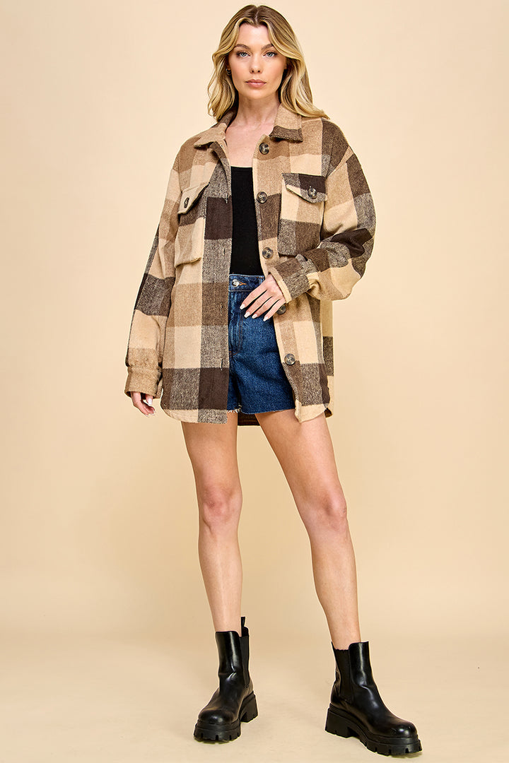 Oversized Plaid Long Shacket / S#AIB1001J