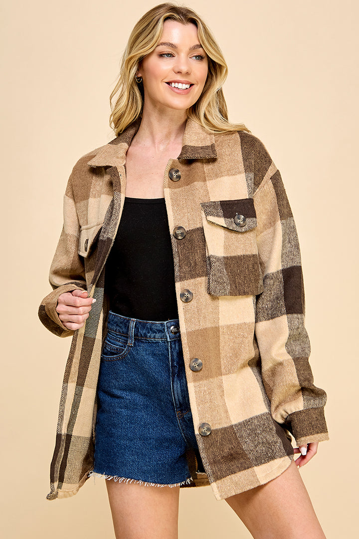 Oversized Plaid Long Shacket / S#AIB1001J