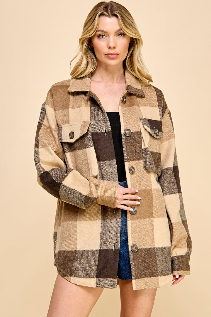 Oversized Plaid Long Shacket / S#AIB1001J