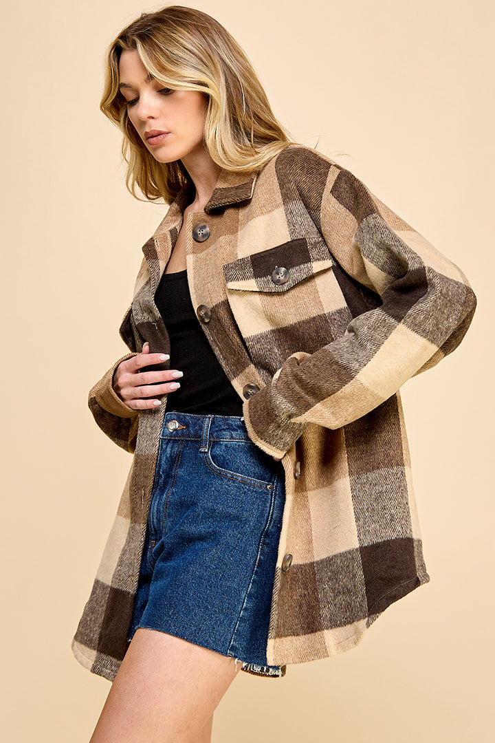 Oversized Plaid Long Shacket / S#AIB1001J