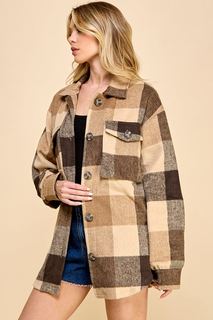 Oversized Plaid Long Shacket / S#AIB1001J