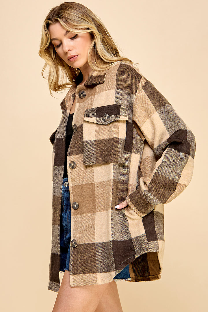 Oversized Plaid Long Shacket / S#AIB1001J