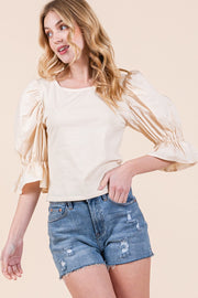 1/2 Puff Sleeve Top | ABST7522 - S-M-L/3-2-1 / NATURAL - Blouse