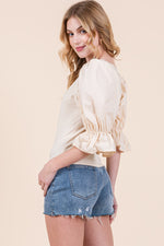 Load image into Gallery viewer, 1/2 Puff Sleeve Top | ABST7522 - S-M-L/3-2-1 / NATURAL - Blouse
