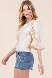1/2 Puff Sleeve Top | ABST7522 - S-M-L/3-2-1 / NATURAL - Blouse
