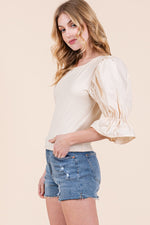 Load image into Gallery viewer, 1/2 Puff Sleeve Top | ABST7522 - S-M-L/3-2-1 / NATURAL - Blouse
