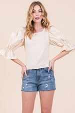 Load image into Gallery viewer, 1/2 Puff Sleeve Top | ABST7522 - S-M-L/3-2-1 / NATURAL - Blouse
