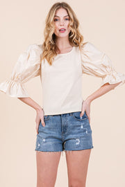 1/2 Puff Sleeve Top | ABST7522 - S-M-L/3-2-1 / NATURAL - Blouse