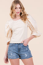 Load image into Gallery viewer, 1/2 Puff Sleeve Top | ABST7522 - S-M-L/3-2-1 / NATURAL - Blouse
