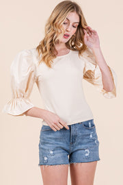 1/2 Puff Sleeve Top | ABST7522 - S-M-L/3-2-1 / NATURAL - Blouse