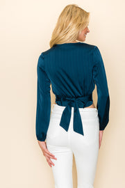 Striped Overlap croptop Blouse / S#ABDT0170