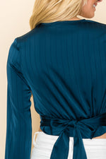 Load image into Gallery viewer, Striped Overlap croptop Blouse / S#ABDT0170

