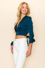 Load image into Gallery viewer, Striped Overlap croptop Blouse / S#ABDT0170
