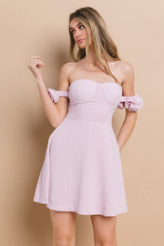 Linen Off-the-Shoulder Mini Dress | ABND0821