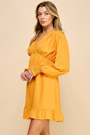 Long Sleeve V-Neck Mini Dress | ABND0801