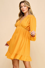 Long Sleeve V-Neck Mini Dress | ABND0801