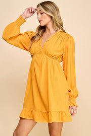 Long Sleeve V-Neck Mini Dress | ABND0801