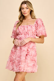 3D Mesh Babydoll Mini Dress | ABND0802