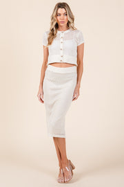 Open-Knit Sweater Cardigan Sweater Skirt Set | ABJT7500ABJB7501