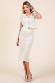 Open-Knit Sweater Cardigan Sweater Skirt Set | ABJT7500ABJB7501