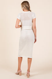 Open-Knit Sweater Cardigan Sweater Skirt Set | ABJT7500ABJB7501