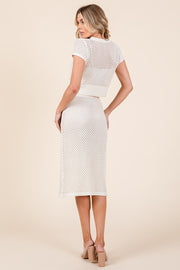 Open-Knit Sweater Cardigan Sweater Skirt Set | ABJT7500ABJB7501