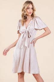 Satin V-Neck Mini Dress | ABSD7516