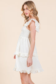 RUFFLE TEIR SMOCKED BODICE MINI DRESS | ABED7501
