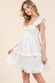 RUFFLE TEIR SMOCKED BODICE MINI DRESS | ABED7501