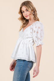 Allover Eyelet Short Sleeve Top  | ABET7500