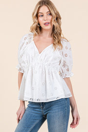 Allover Eyelet Short Sleeve Top  | ABET7500