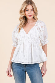 Allover Eyelet Short Sleeve Top  | ABET7500