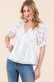 Allover Eyelet Short Sleeve Top  | ABET7500