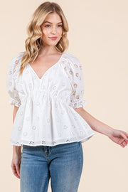 Allover Eyelet Short Sleeve Top  | ABET7500