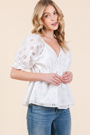 Allover Eyelet Short Sleeve Top  | ABET7500