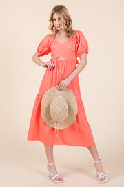 Puff Sleeve Midi Dress | ABND0807